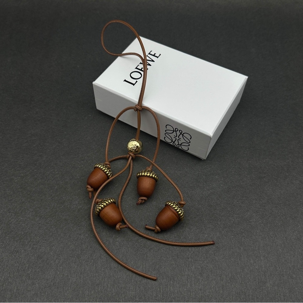Loewe Tan and Gold Acorn Key Holder